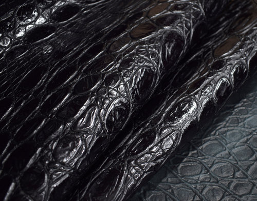 Ital. Taschenleder "Shiny Assuan" Kroko-Optik nero (schwarz) 0,9-1,1 mm #jx04