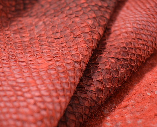 Echtes Lachs Fischleder naturell strawberry-red (rot) 0,5-0,6 mm #f100