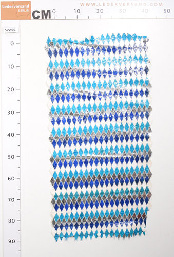 Taschenleder Schlangenleder Patchwork-Bogen blau-weiß 0,5-0,7 mm Einzelstück #spw02