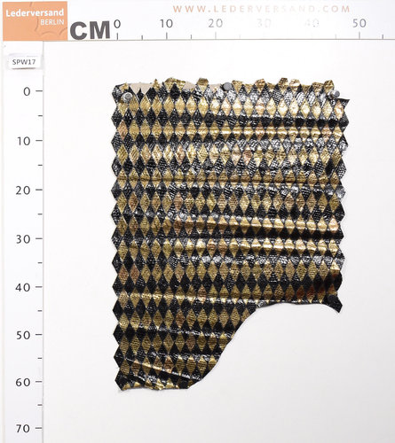 Taschenleder Schlangenleder Patchwork-Bogen gold-schwarz 0,5-0,7 mm Einzelstück #spw17