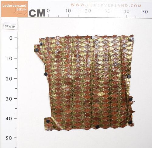 Taschenleder Schlangenleder Patchwork-Bogen braun-gold 0,5-0,7 mm Einzelstück #spw19