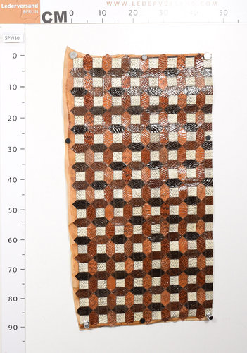 Taschenleder Schlangenleder Patchwork-Bogen braun-bunt 1,4-1,6 mm Einzelstück #spw30