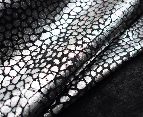 Ital. Taschenleder soft Etto Kalbsleder silber/schwarz 0,9-1,1 mm #tb01