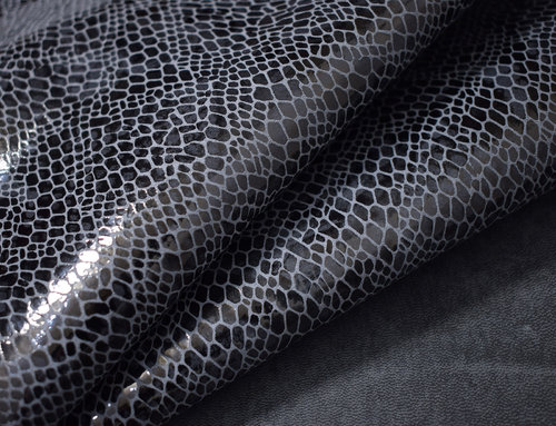 Ziegenleder glatt Taschenleder "Cyber Snake" schwarz-silber 0,9-1,1 mm Lederhaut #6102