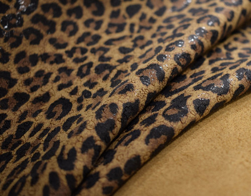 Ital. Taschenleder Leo Fiore Leoparden-Print  Kalbsleder rum-braun 1,0-1,2 mm #tb16